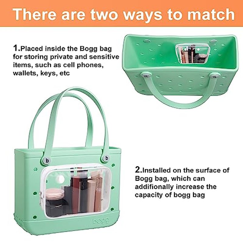 3 Packs Clear Bogg Beach Tote Bag with 2 Pack Insert Hooks Accessories for Bogg Bags Travel Makeup Clean Toiletry Brush Organizer Cosmetic Divider Storage Inner Pouch