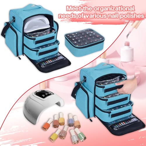 Nail Polish Organizer Case with 90 Bottles & Detachable Bags - Green