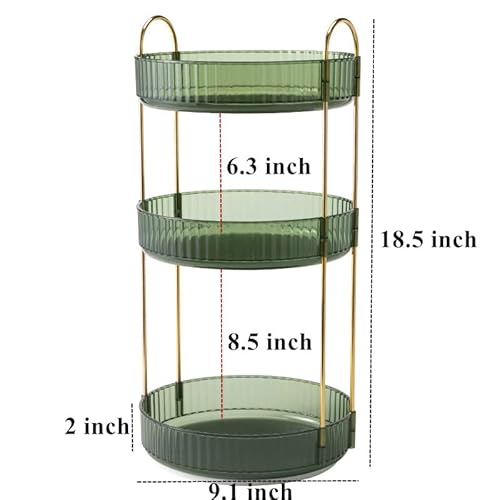 Makeup Organizer for Vanity, 360¡Æ Rotating Bathroom Organizer Countertop, High-Capacity Skincare Organizer, Spinning Cosmetics Organizer for Dresser Countertop (3 Tiers, Green)