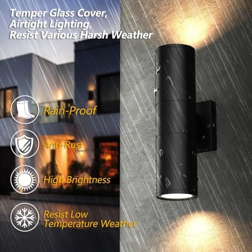 4-Pack 14-Inch Waterproof Outdoor Wall Light Fixtures - Modern Matte Black Porch Lights with Cylindrical Aluminum Body