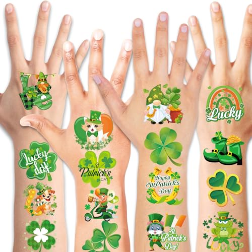 HOWAF 98pcs St. Patrick's Day Temporary Tattoos, 49 styles| St Patrick's Day Shamrock Temporary face stickers, Kiss Me I'm Irish Waterproof Tattoos Face Stickers Waterproof Party accessories