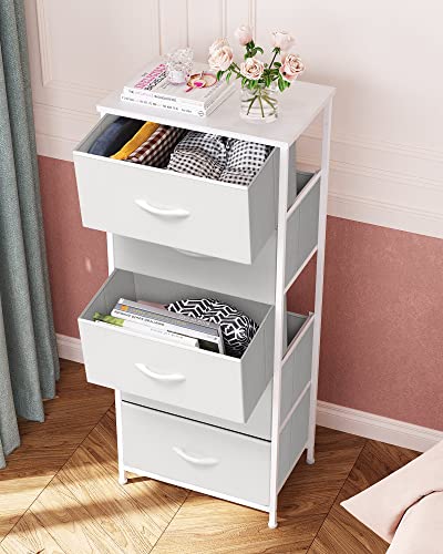 White Tall Fabric Storage Tower Organizer with 5 Drawers - Narrow Vertical Dresser