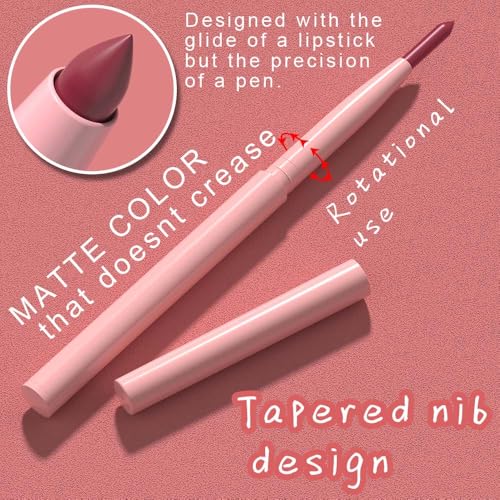 6 Pcs Retractable Natural Nude Beige Colors Lip Liner Lipstick Pencils Set for Shaping & Sculpting Lips,Mauve Maroon Dark Red Orange Chocolate Plum Creamy Matte Velvet Pigmented Crayon