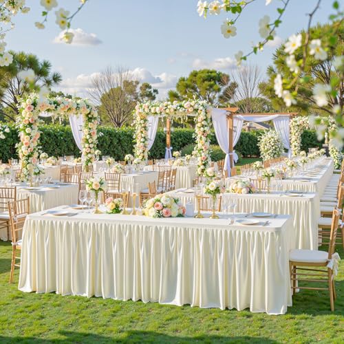 Wish Care Cream Fitted 6ft Rectangle Tablecloths 4 Pack for Wedding & Party - 72x30 Inches, Durable Polyester