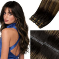 LaaVoo Butterfly Weft Hair Extensions - Human Hair Balayage for Short Hair - 16 Inch, 50g, Darkest Brown Variation of 3-#BFHW 2/8/2