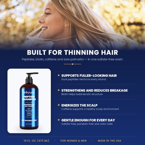 Shiny Leaf Peptide Shampoo for Thinning Hair 16 Fl Oz Pack of 2