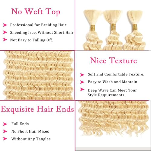 Blonde Deep Wave Human Braiding Hair for Boho Braids - 18 Inch, #613, 150g Variation of THIS listing