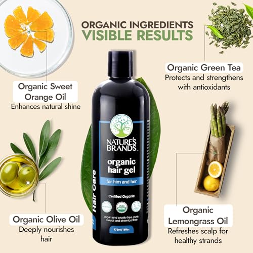 Nature's Brands Organic Hair Gel 16 Fl Oz - No Toxic Synthetic Chemicals