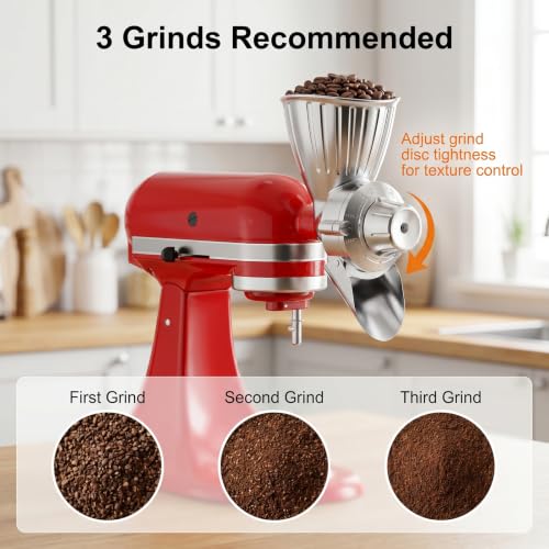 InnoMoon Metal Grain Mill Attachment for KitchenAid Mixer - Silver, 9 Grind Levels