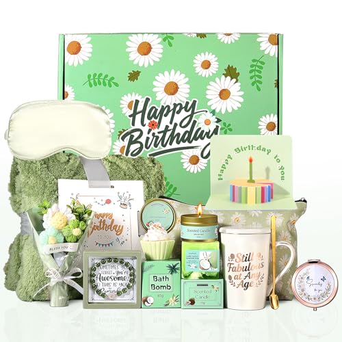 Daisy Birthday Gift Basket for Women Self Care Spa Set with Candle & Cozy Essentials