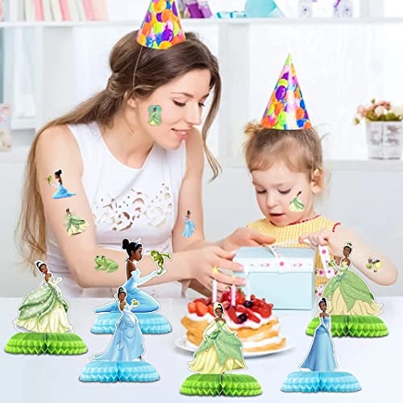 8 Sheets Princess Tiana Temporary Tattoos for Party Supplies, Princess and the Frog Temporary Tattoos for Birthday Party Decorations