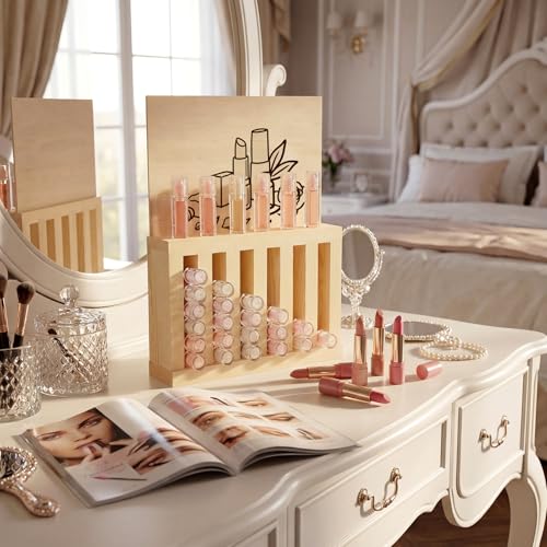 6 Slot Wooden Lipsticks Holder with DIY Wood Cardboard 0.7 Inch Lip Balm Tube Holder Lip Gloss Organizer Display Wood Lipsticks Tube Tower Organizer for Market Craft Booth Room Display