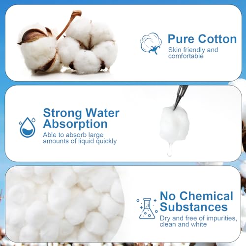 2000 Pcs Organic Soft Cotton Balls Bulk – Heigble 10 Bags, 200 per Bag