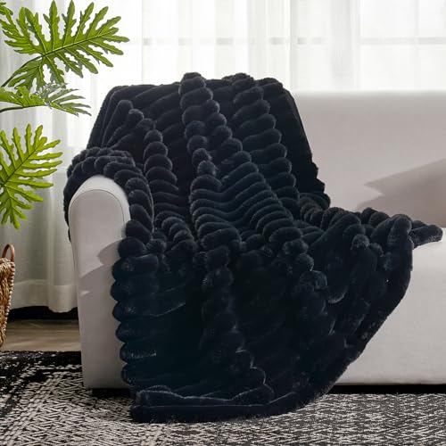 Black Faux Fur Throw Blanket - Cozy 60x80 Inches for Couch & Bed - Twin Variation