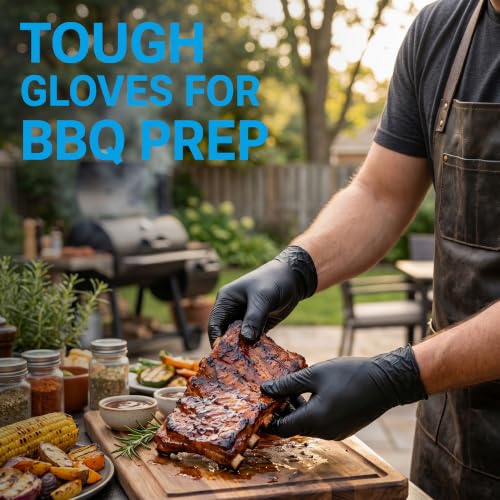 Heavy Duty Nitrile Gloves Large - 6 Mil Disposable Rubber Black Gloves, 1000pcs with Anti-Slip Fingers