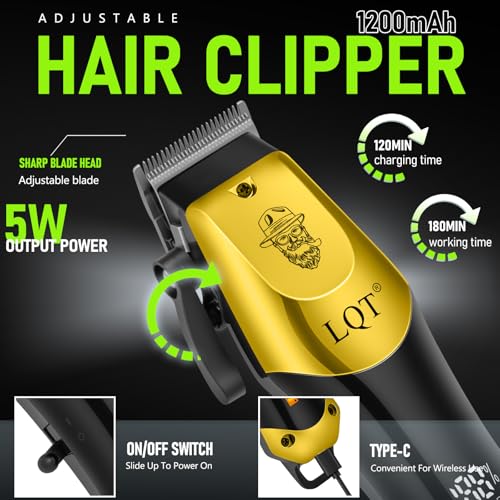 Men's Hair Clippers with LED Display & Detail Trimmer, 2-Piece Cordless Grooming Set, Professional Home Barber Equipment (Black Gold)