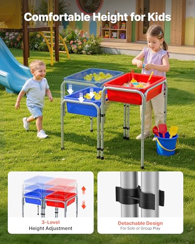 Kids Sensory Play Table with 2 Bins - Adjustable Height, Detachable Storage - 15.1"D x 42.9"W x 26"H, 2-Station Sand & Water Table for Toddlers