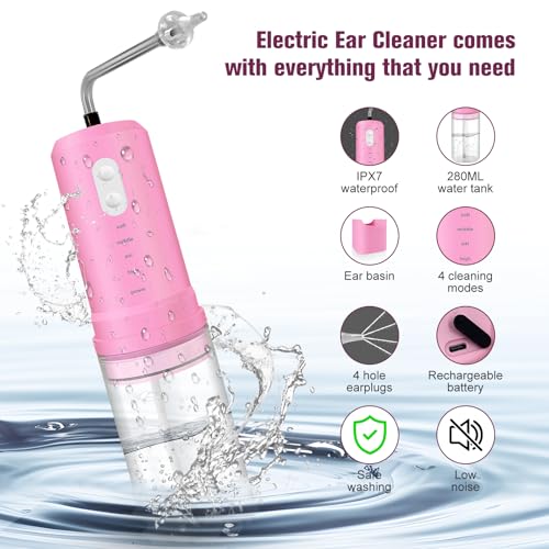 Pink Electric Ear Wax Removal Kit with 4 Pressure Modes & Reusable Tips