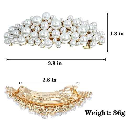 Yusier Large Pearl Hair Accessories Metal Vintage Hair Barrettes French Double Clasp Barrettes Decorative Hair Clasps Accessories for Women Girls (Large 01)
