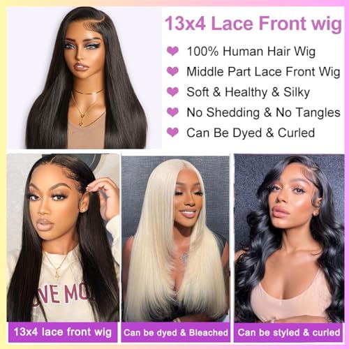 Natural Black Lace Front Wigs Human Hair 22 Inch for Black Women - Glueless
