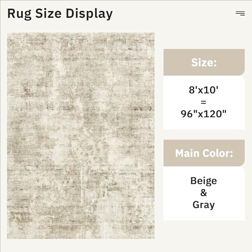 Soalmost 8x10 Beige/Gray Abstract Area Rug - Washable, Non-Slip, Low-Pile Living Room Carpet