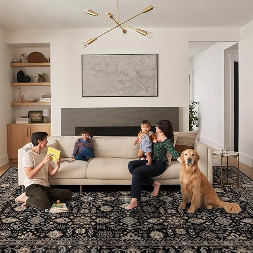 Ruaruarug 8x10 Black Gold Washable Area Rug - Ultra Soft, Non-Slip Living Room Carpet