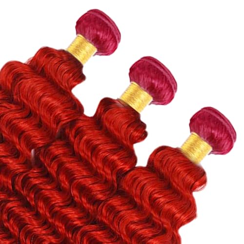 Red Deep Wave Human Hair Extensions 20 22 24 Inch 3 Bundles Virgin Brazilian Weave