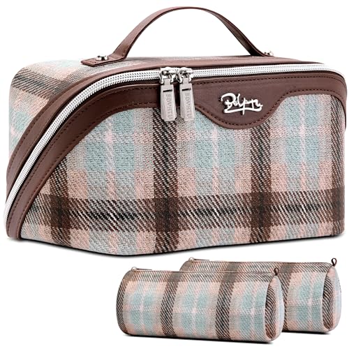 Travel Makeup Bag Set for Women - Scottish Plaid, E-3 Beige, 3-Piece