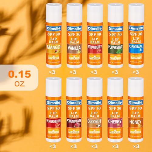 Dimsile 50 Pcs SPF 30 Lip Balm Set Travel Size Summer Beach Gifts No White Cast
