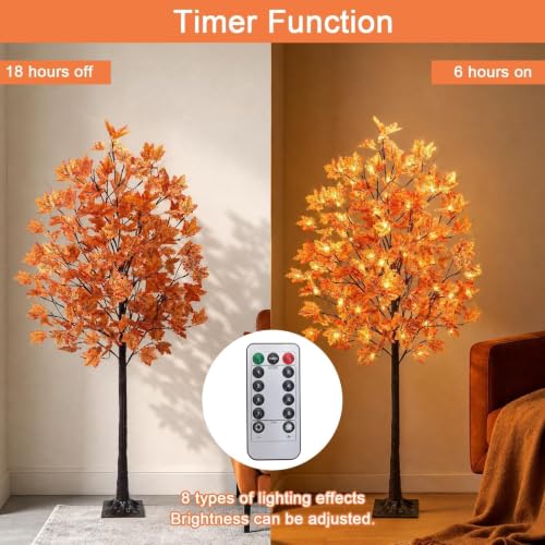 Orange Fall Maple Tree with Lights 4Ft, 5Ft, 6Ft - Remote & Timer
