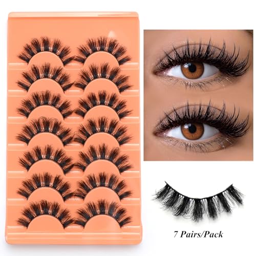 Luwigs False Eyelashes Fluffy Cat Eye Lashes Faux Mink Eyelashes 8D Volume Wispy False Eyelashes Thick Soft Natural Look 7 Pairs Black (Cat Eye 7 Pairs)