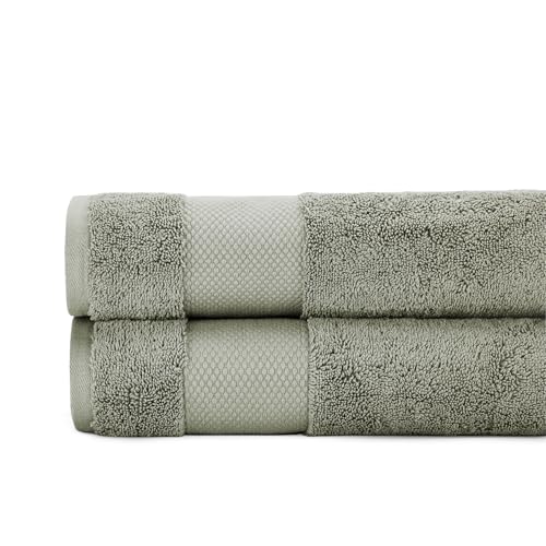 BIOWEAVES 100% Organic Cotton 700 GSM Plush Luxury Bath Towels for Bathroom 30" x 58" GOTS Certified - Sage, Pack of 2