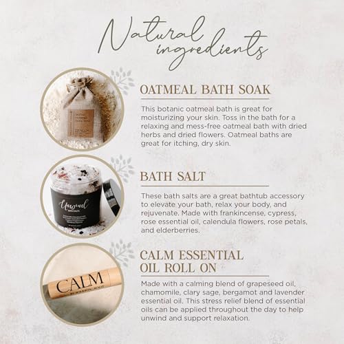 Relaxing Bath Gift Set for Women with Epsom Salts, Lavender Oatmeal & Essential Oil Roller