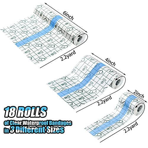 Waterproof Transparent Adhesive Bandages Set for Tattoo Aftercare - 18 Rolls, 3 Sizes