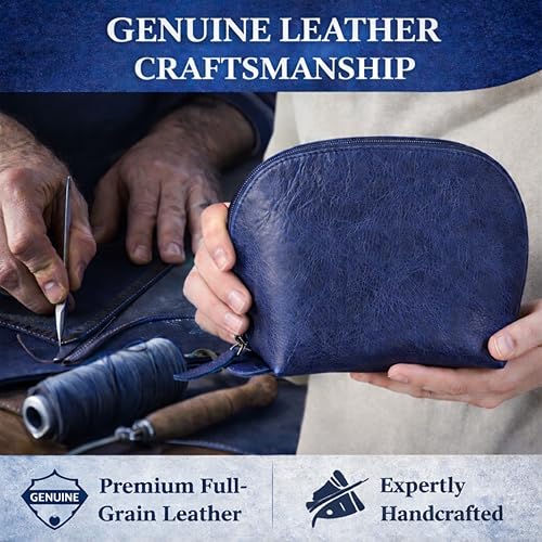 TheAntiq Blue Genuine Leather Travel Toiletry Bag for Men & Women