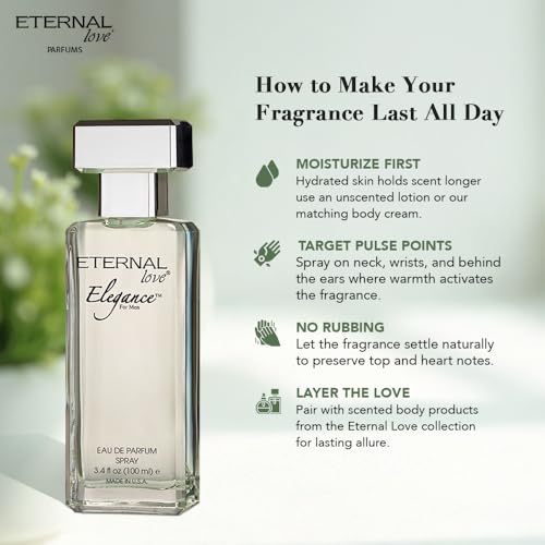Eternal Love Elegance for Men Eau de Parfum Spray 3.4oz – Long Lasting Summer Fragrance - Variation of Elegance for Men