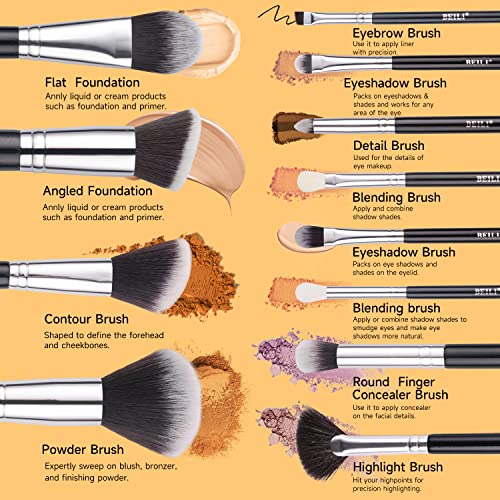 BEILI 12pcs Makeup Brush Set with Holder - Premium Synthetic Kabuki Face & Eye Brushes