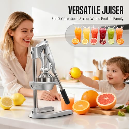 Manual Citrus Juicer Stainless Steel Countertop Fruit Press for Oranges & Lemons
