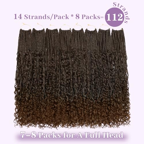 Boho Box Braids Crochet Hair 24 Inch with Curly Ends - Pre Looped Synthetic Hair - 1B/30 - Pack of 8