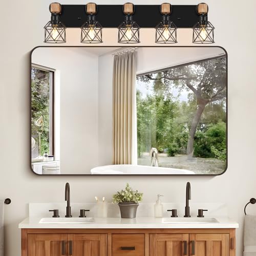 Farmhouse Style 5-Light Black Bathroom Vanity Light Fixture - Black / 5 Lights
