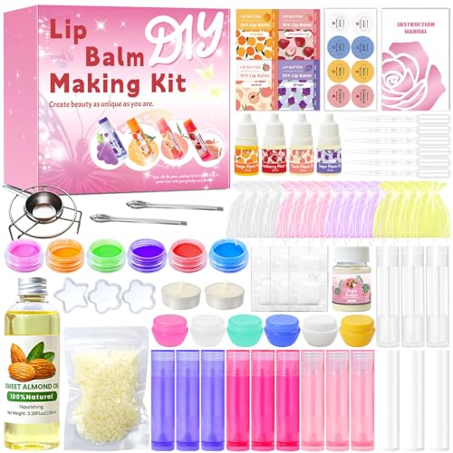 DIY Lip Balm Making Kit for Adults to Make Your Own Moisturizing Lip Balms with Natural Beeswax, Lip Base Oil, Essential Oil, Empty Lip Balm Tubes£¬Birthday Christmas Gift