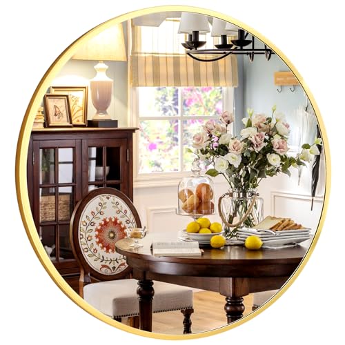 30 Inch Round Gold Mirror - Modern Circular Wall Mirror for Bathroom & Entryway - Variation: Round-Gold / 30"L x 30"W