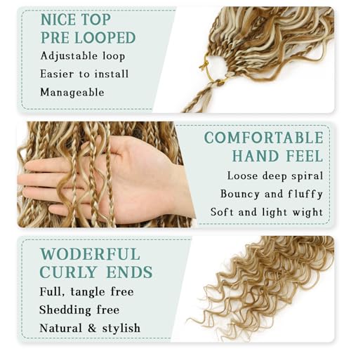 LIYATE 18 Inch Boho Crochet Braids for Black Women - P27/613, 7 Packs