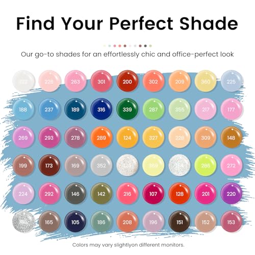 phoenixy 60 Pcs Gel Nail Polish Set, 54 Colors Soak Off Gel Polish Milky White Burgundy Red Blue Yellow All Season 6 Pcs Base Top Coat DIY Beginners Gift Set for Women