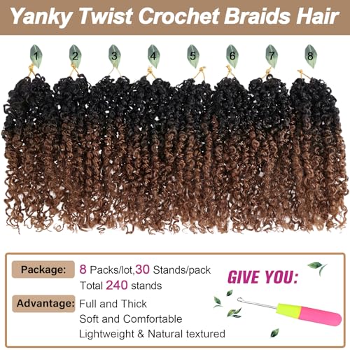 COOKOO 10 Inch Ombre Brown Yanky Twist Crochet Hair 1B/30# Pack of 8