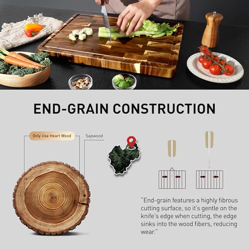 Set of 2 End Grain Acacia Wood Cutting Boards with Non-Slip Feet | Durable Kitchen Prep