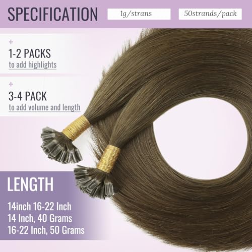Fshine U Tip Fusion Hair Extensions 14 Inch, 50g Dark Brown, 100 Strands, Variation 6.#2