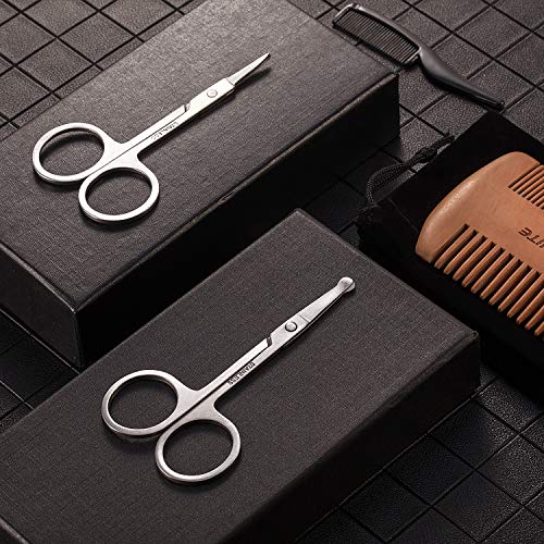 TecUnite 4 Pieces Mustache Scissors Grooming Kit for Men, Beard Trimmer Set, 2 Small Combs and 2 Scissors Beard Trimming Kit with Storage Bag Box