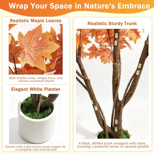 Artificial Fall Maple Tree 5FT for Indoor Outdoor Decor - Vibrant Autumn Leaves