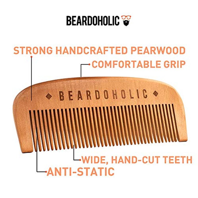 Beardoholic Beard Balm, Comb and Shaping Tool Set ? 100% All Natural, 100% Pearwood ? Anti-Static, Eliminates Tangles and Ingrown Hairs, Itch and Dandruff ? Shape and Style Beard With Ease
